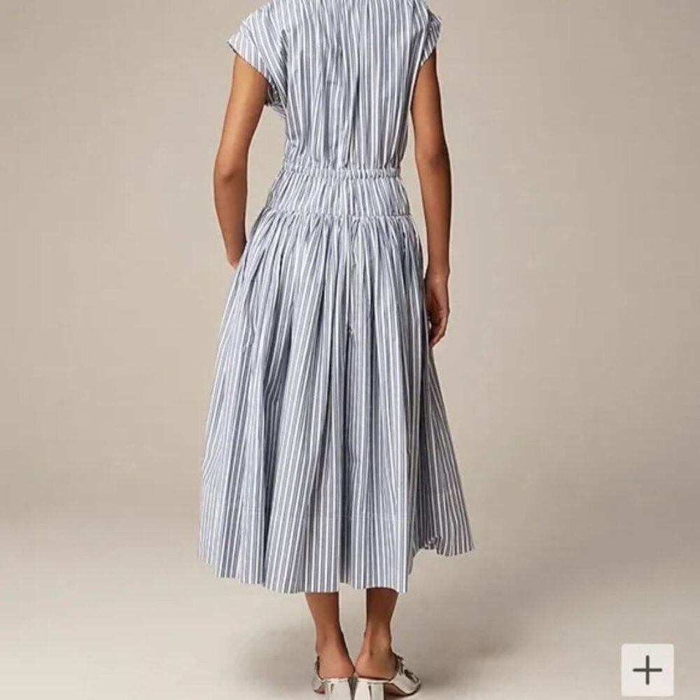 NWT J Crew poplin stripe midi dress with cinched waist and zip front - Picture 2 of 4